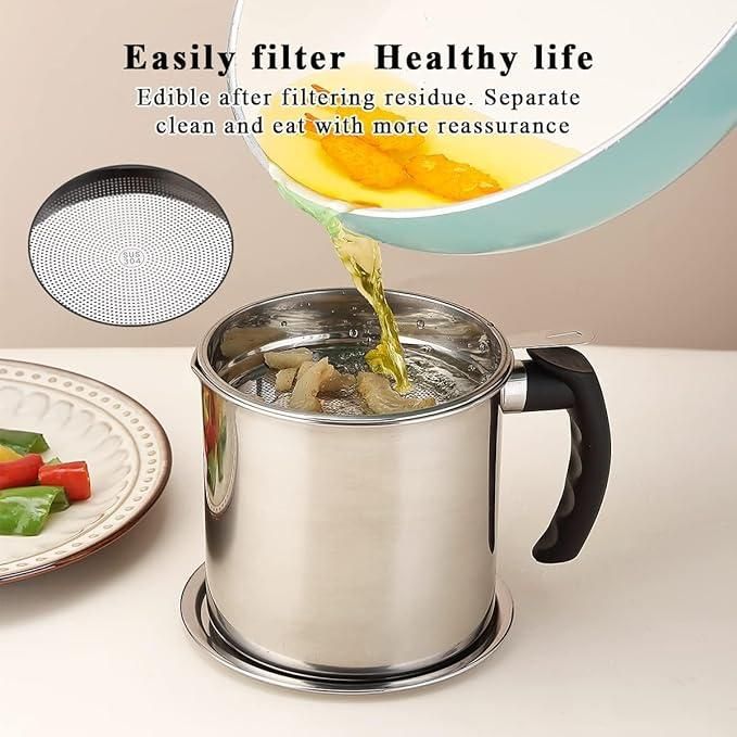 Stainless Steel Oil Pot With Filter & Lid